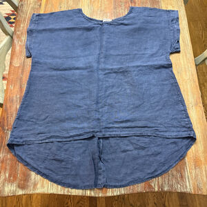Terzo Millennio Italy 100% Linen Button Back Top 2X Natural Lagenlook Blue